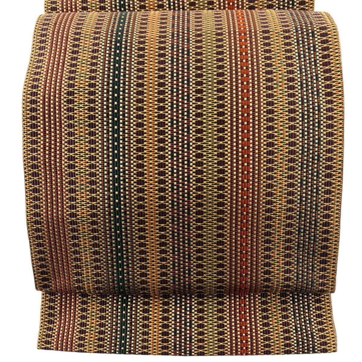 美品】 名古屋帯 秀品 八寸名古屋帯 松葉仕立て 幾何学模様 茜色 正絹