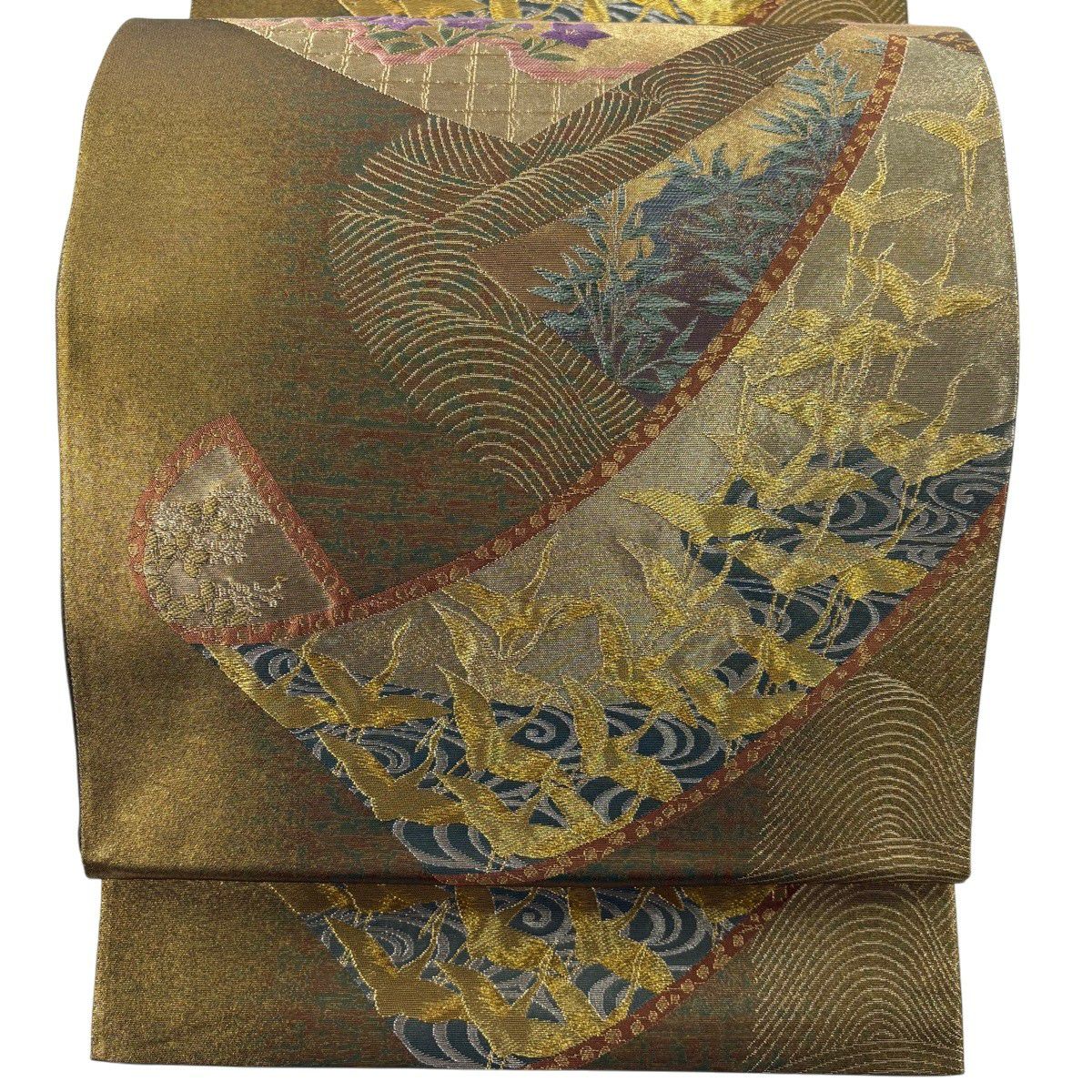 しゅうこ　六通袋帯 美品】 袋帯 秀品 じゅらく 落款あり 幾何学模様 箔 紺色 六通 正絹