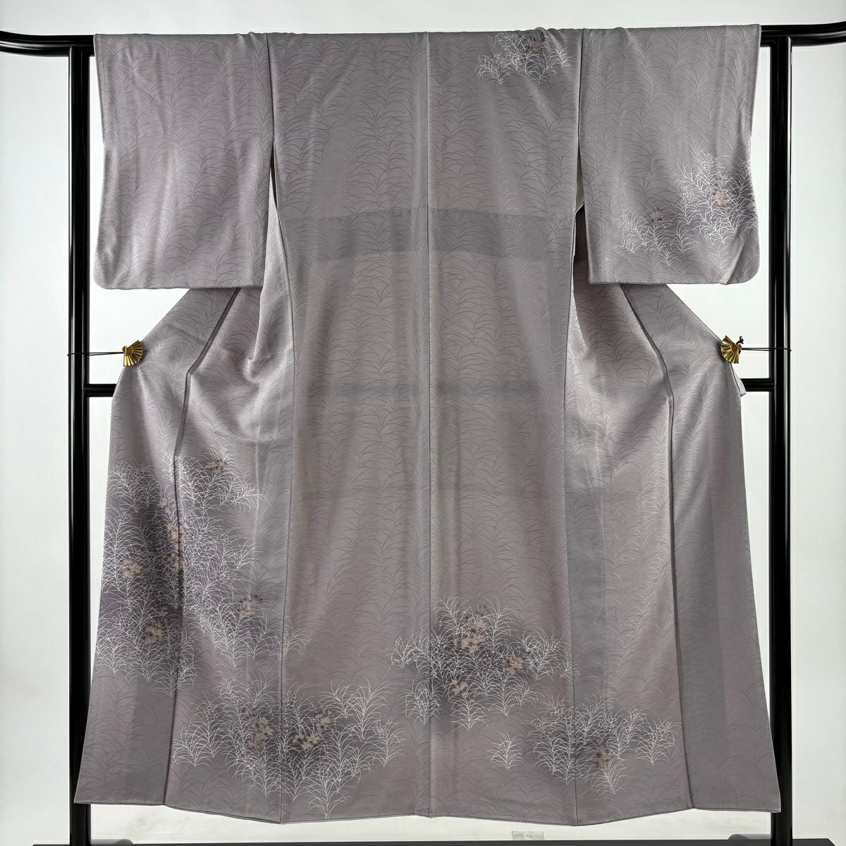 訪問着 身丈158.5cm 裄丈63.5cm S 袷 草花 金彩 抹茶色 正絹 秀品