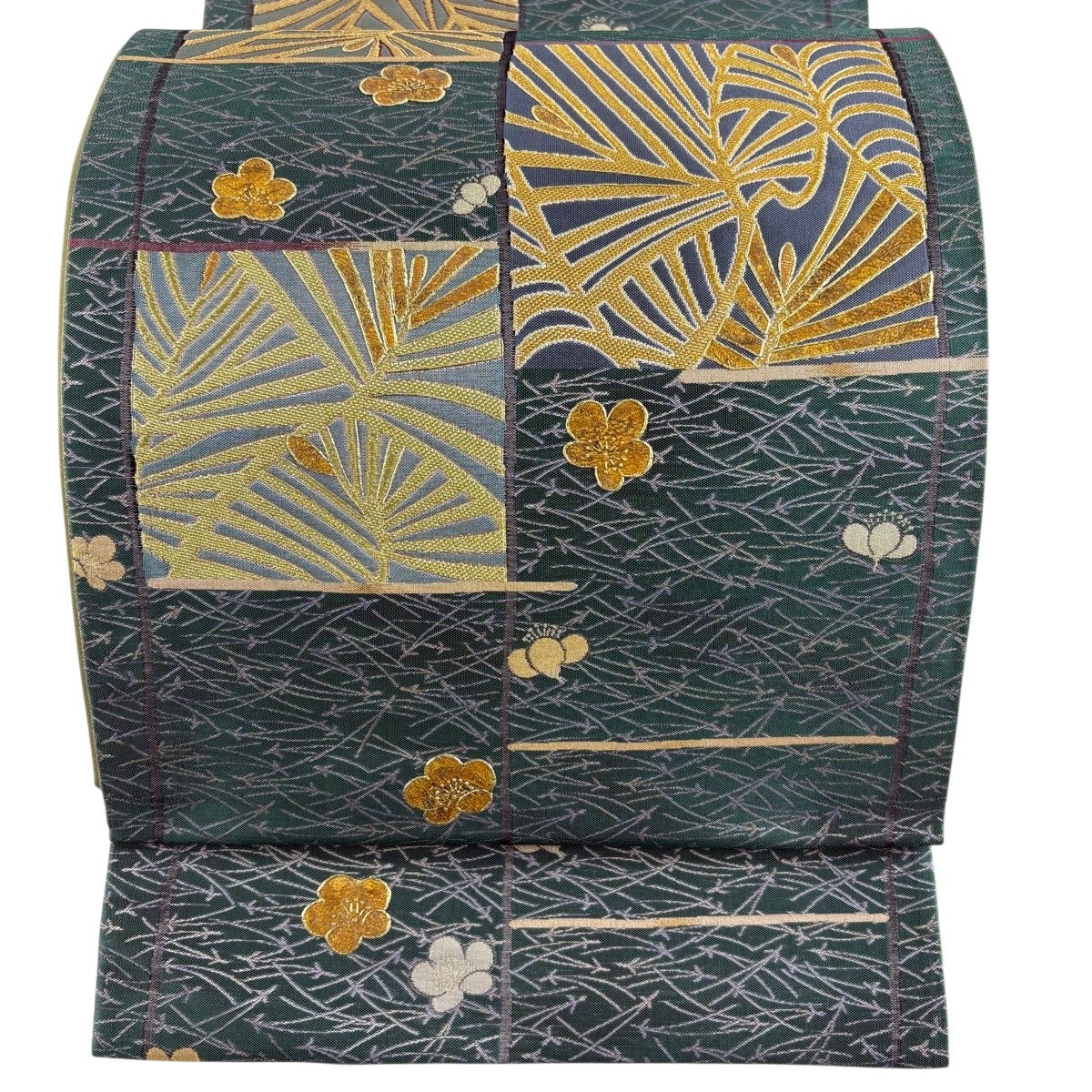 美品】 袋帯 秀品 若松 梅 金銀糸 緑 お太鼓柄 正絹｜中古・古着