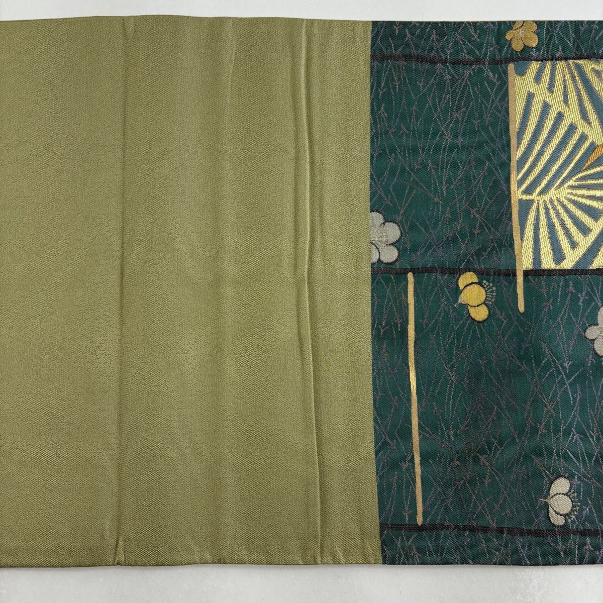 美品】 袋帯 秀品 若松 梅 金銀糸 緑 お太鼓柄 正絹｜中古・古着