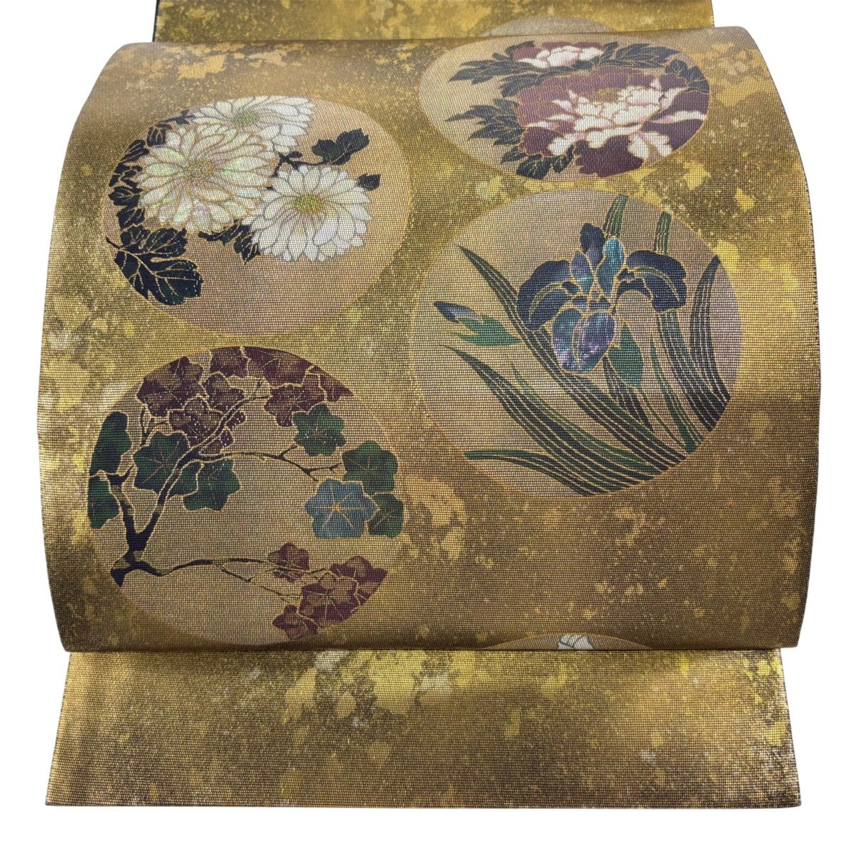 袋帯 秀品 乾山秋の図 色紙 螺鈿箔 箔 黒 お太鼓柄 正絹｜中古・古着