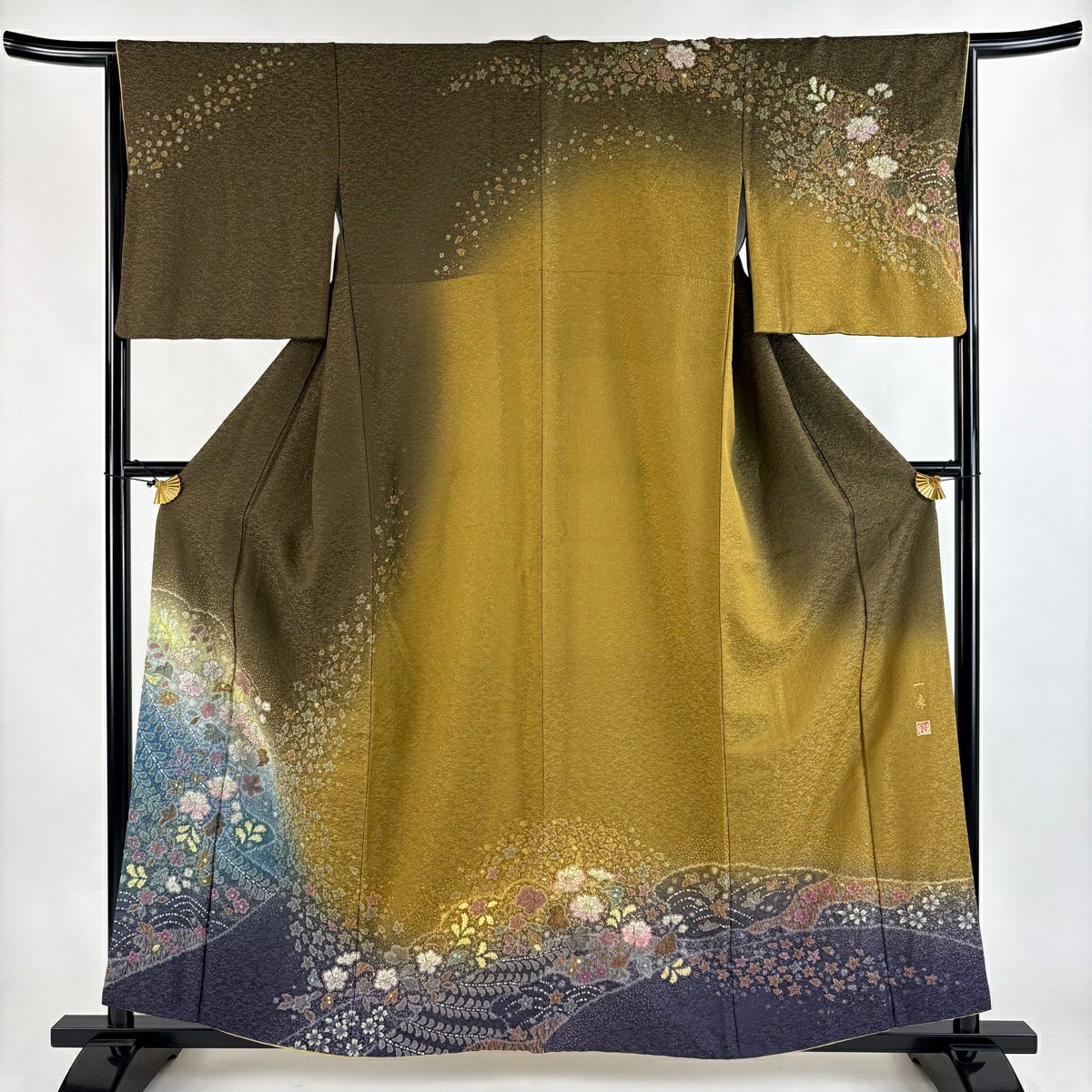 訪問着 身丈162cm 裄丈65cm M 袷 吉乃一廉 落款あり 辻が花 金彩 銀
