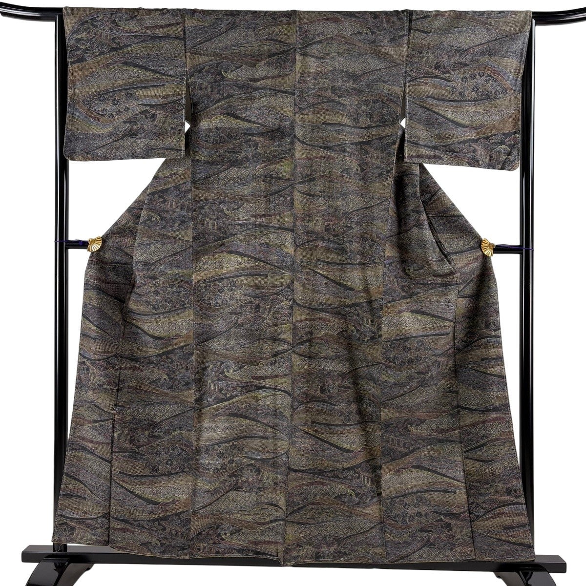 小紋 秀品 身丈157.5cm 裄丈65.5cm 正絹 【中古】 美品】 小紋 身丈157.5cm 裄丈65.5cm M 単衣 色紙 草花 濃紫 正絹 秀品