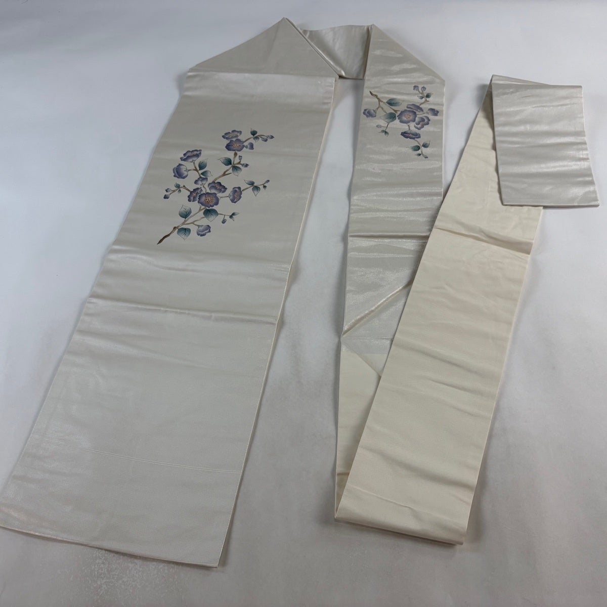 名古屋帯 優品 関西仕立て 枝花 箔 クリーム 正絹｜中古・古着