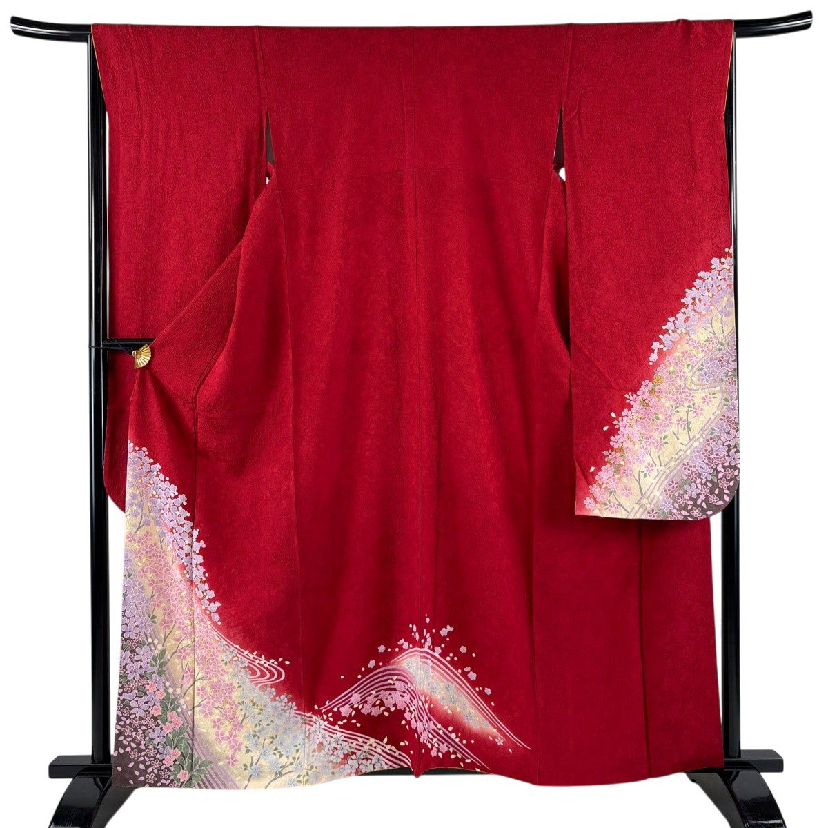 【振袖フルセット】身丈162.5cm 裄丈67.5cm 桜 流水 箔 金彩 赤 美品】 振袖 身丈167cm 裄丈68cm L 袷 桜 花びら 金彩 赤 正絹 秀品