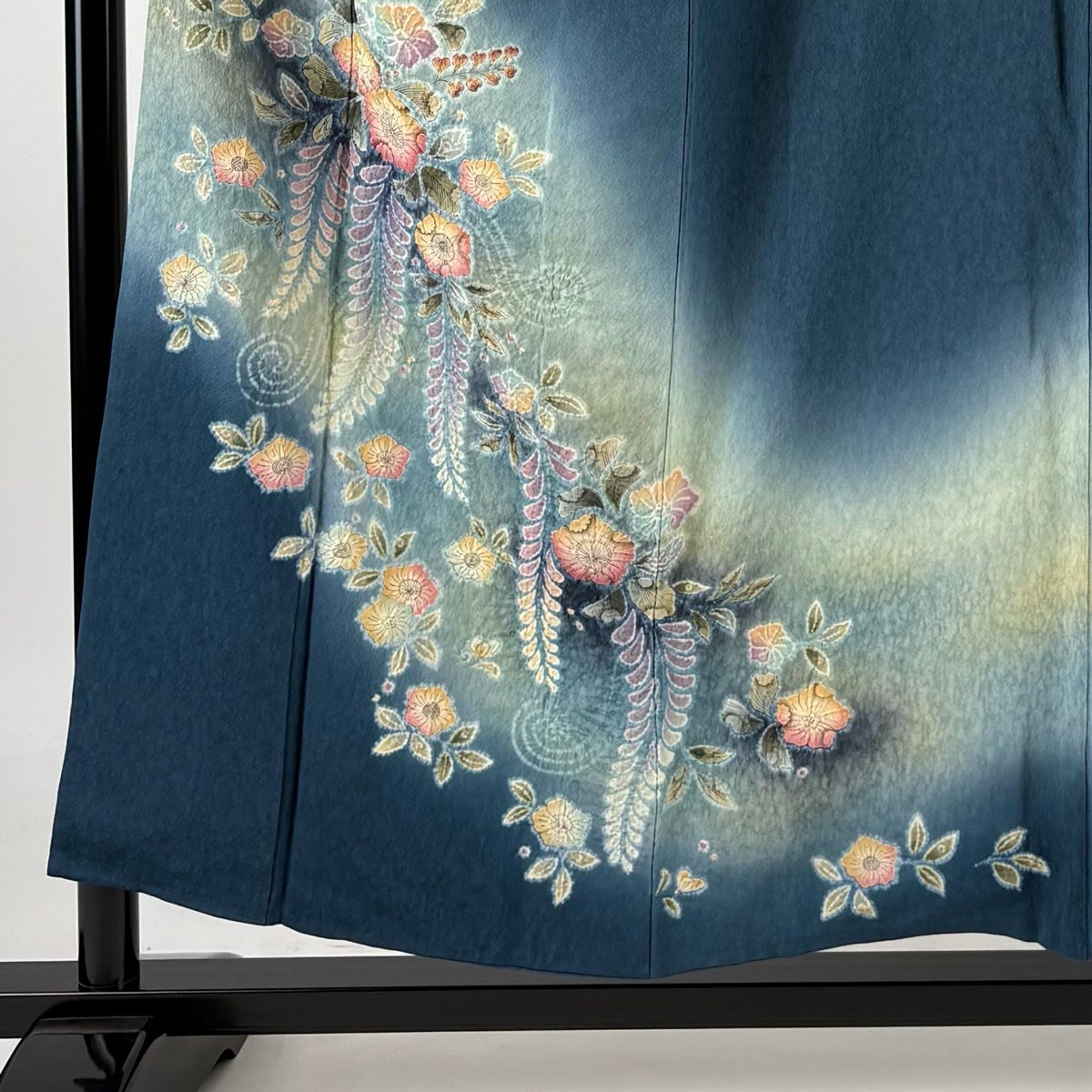 付下げ 身丈164.5cm 裄丈65cm M 袷 辻が花 ぼかし 青緑 正絹 名品