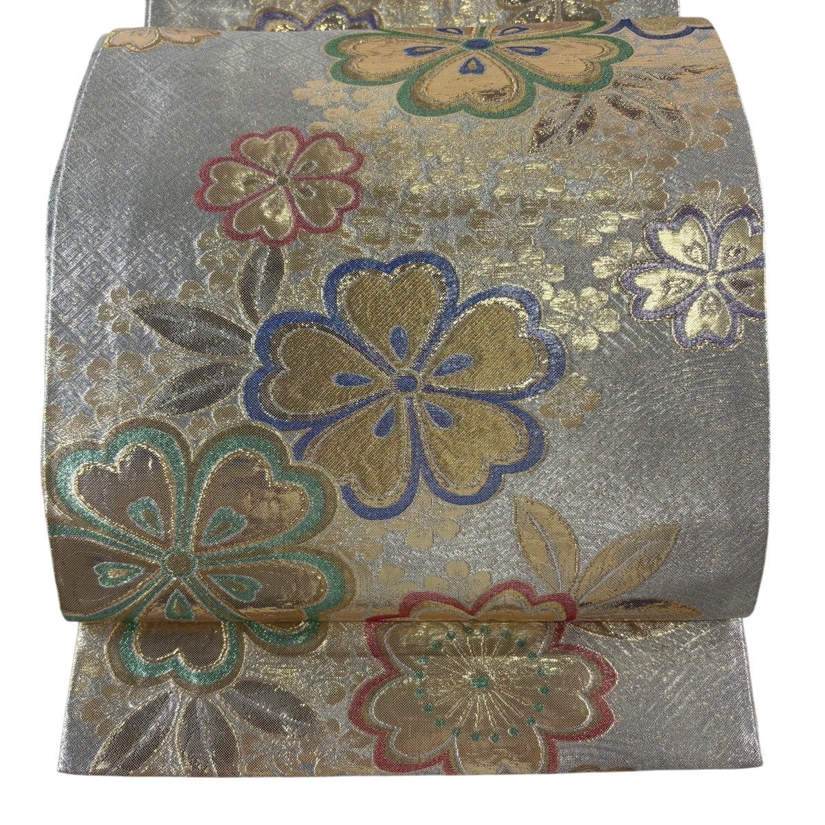 袋帯 秀品 振袖向き 桜 金糸 箔 銀色 六通 正絹｜中古・古着