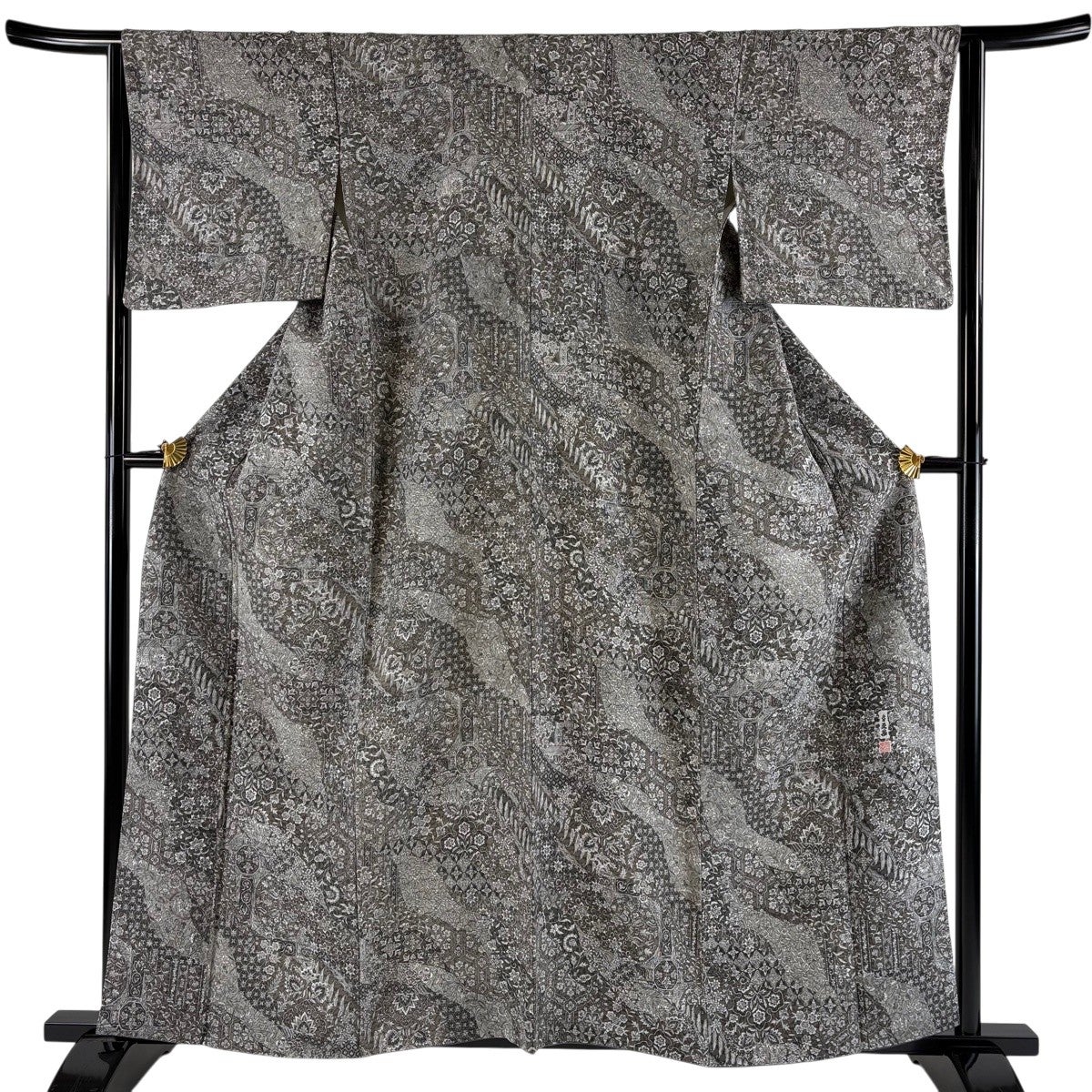 競ナビ】訪問着 秀品 二代目 更甚 落款 縞 更紗 緑 袷 157.5cm 65cm M