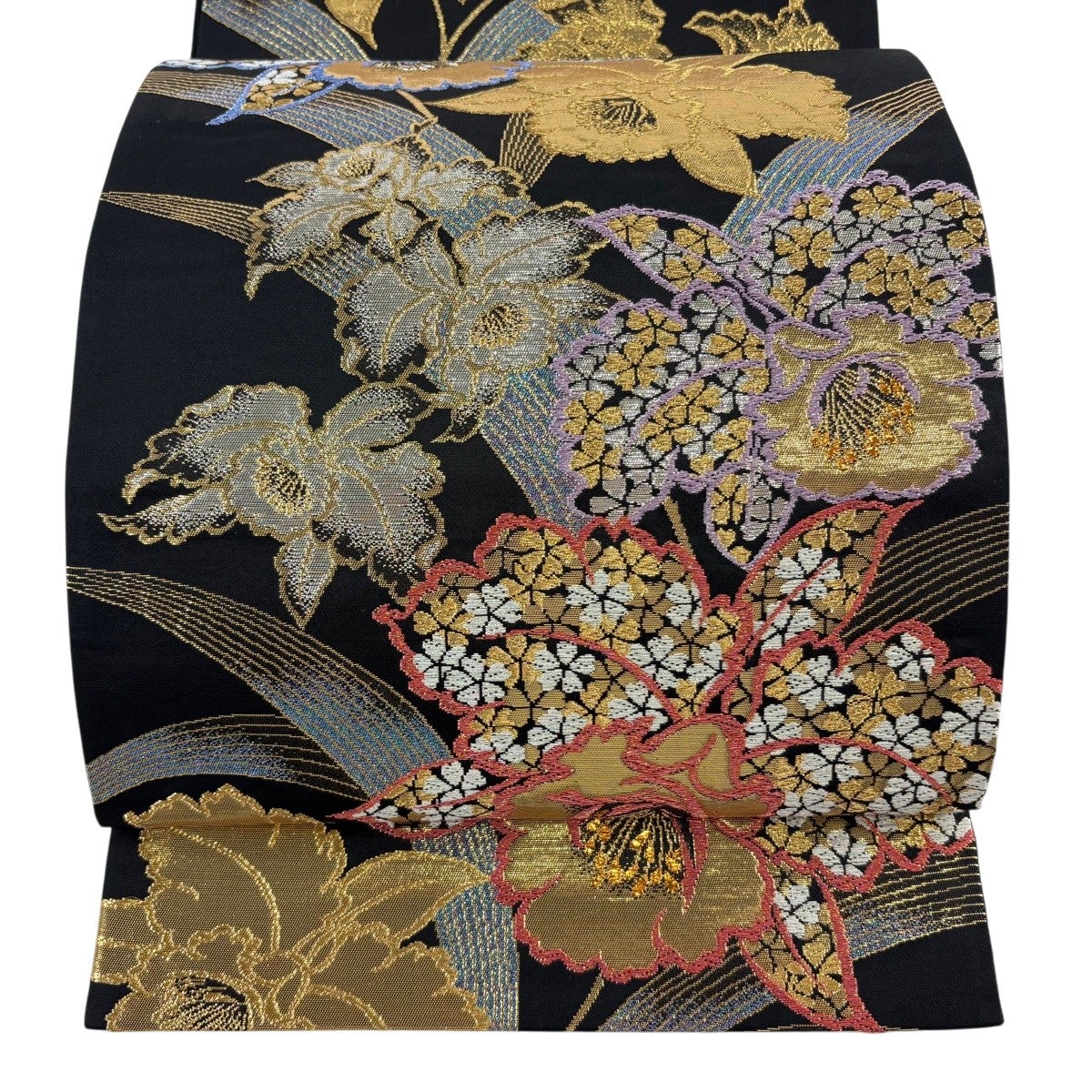 袋帯 秀品 鈴乃屋 菊 萩 箔 金糸 ベージュ 六通 正絹 【公式通販】