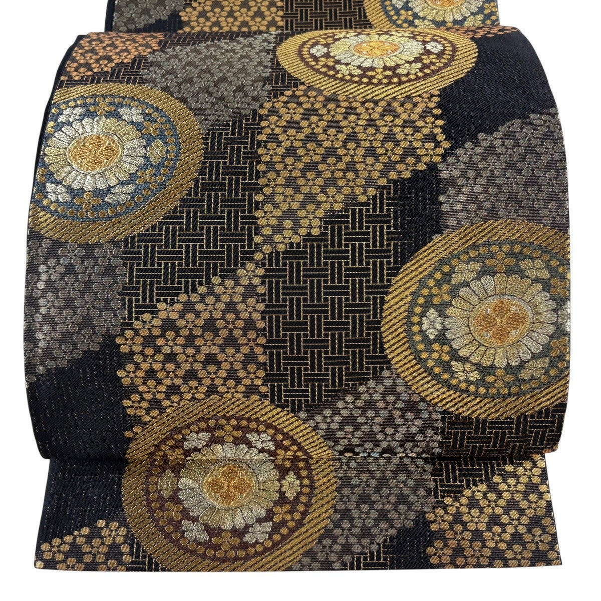 30%OFF 袋帯 秀品 桜 花 箔 金糸 黒灰 六通 正絹 K30｜中古・古着