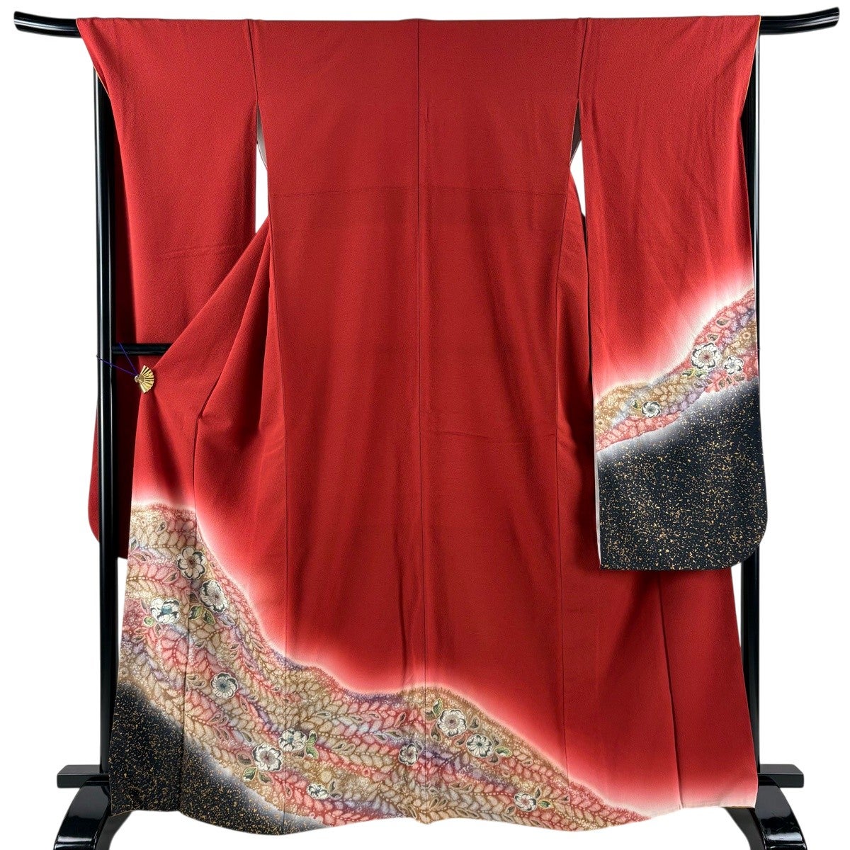 振袖 身丈164cm 裄丈68.5cm L 袷 菊 熨斗 金糸 金彩 赤 正絹 名品
