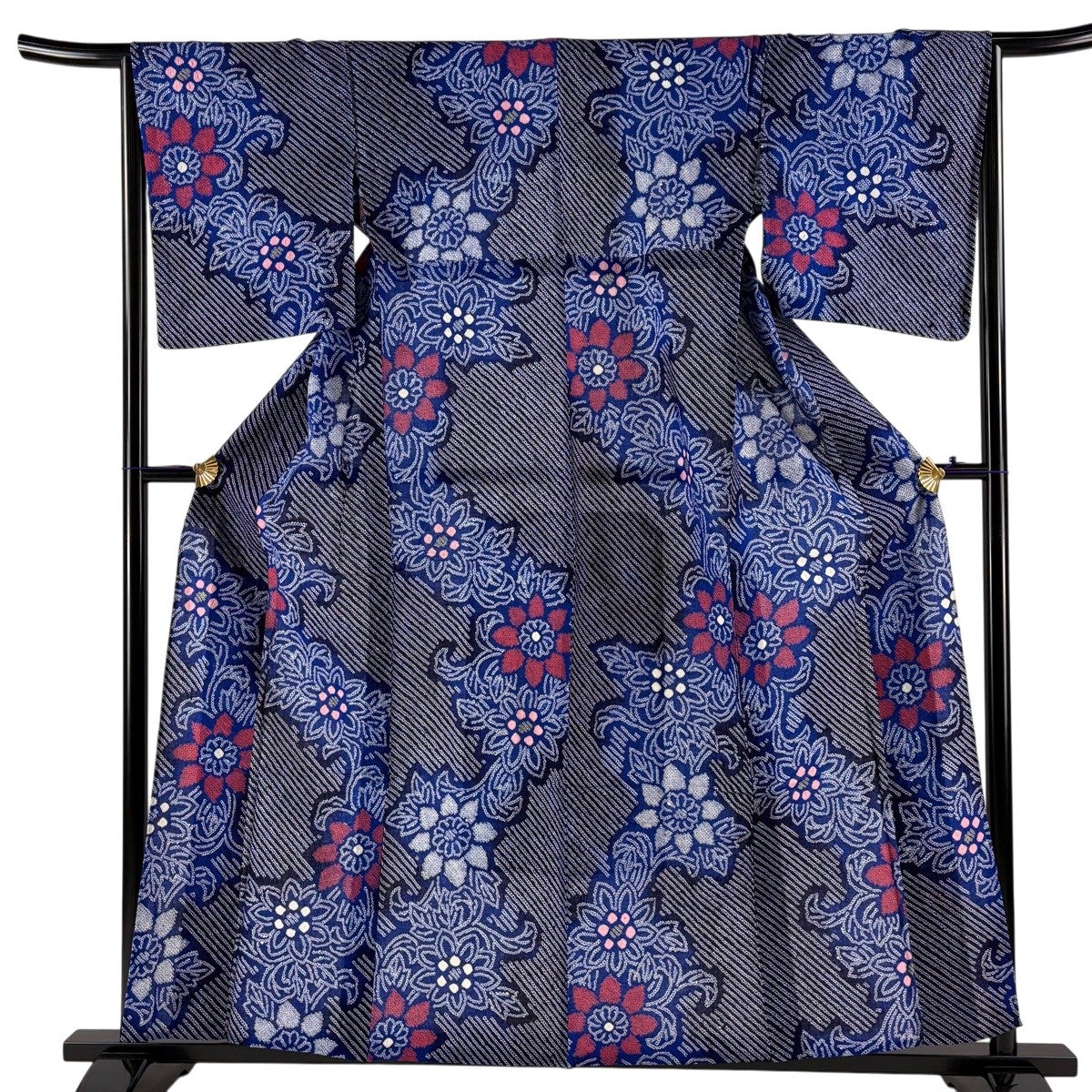 美品】 浴衣 身丈157cm 裄丈64cm M 絞り浴衣 蝶 黒 綿 名品｜中古