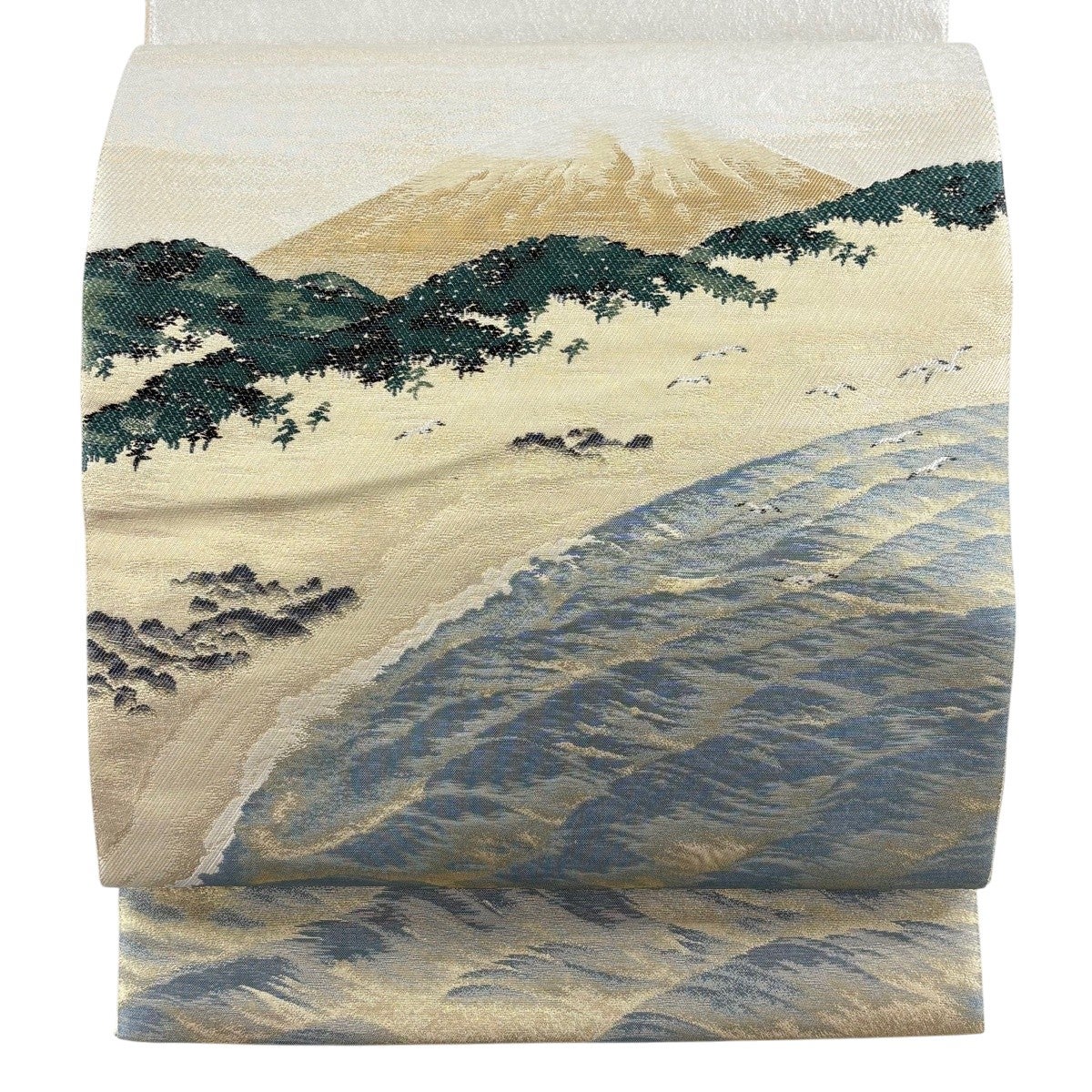 美品】 袋帯 名品 横山大観 落款あり じゅらく 朝陽霊峰 箔 金糸 金茶
