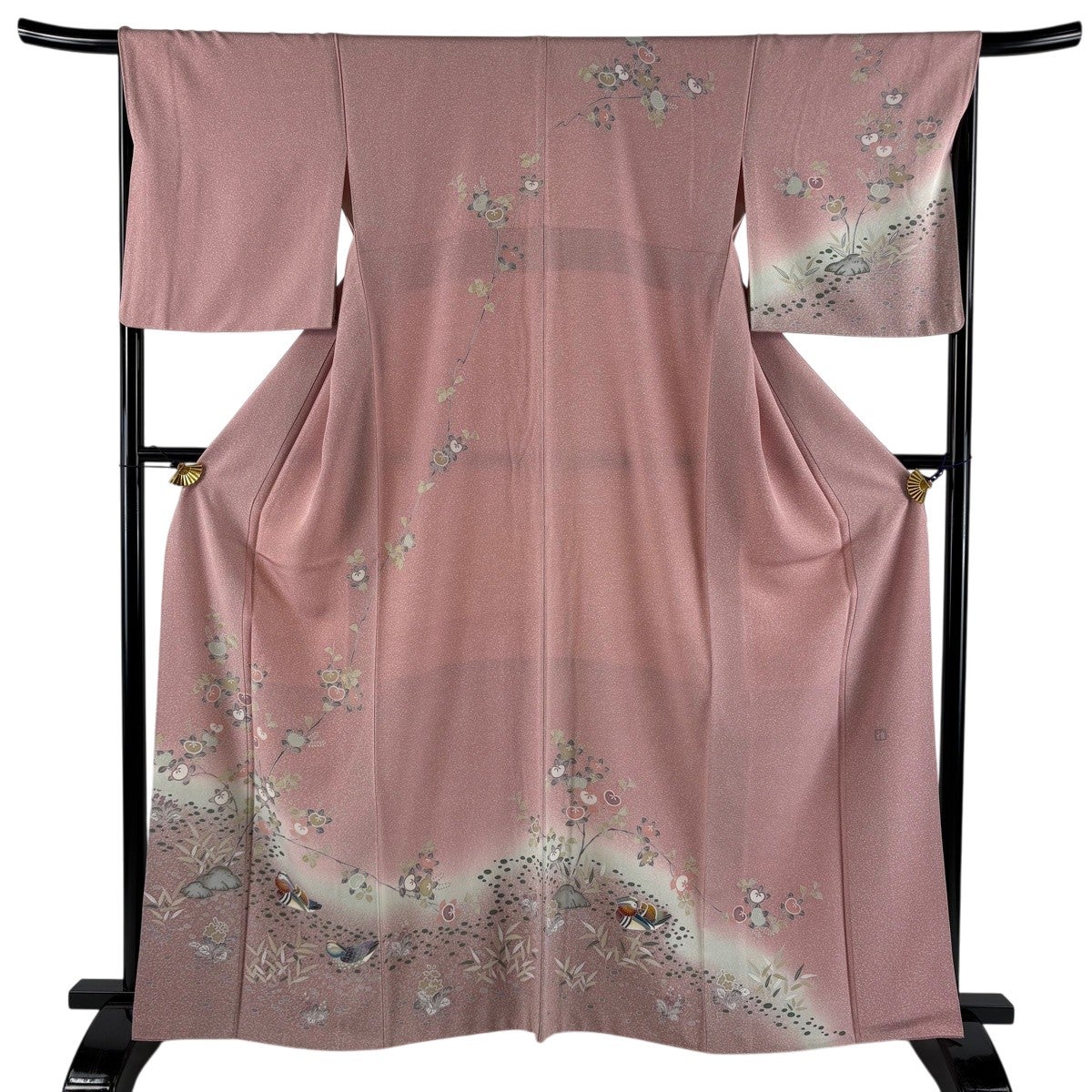 訪問着 身丈165.5cm 裄丈65cm M 袷 華文 霞 刺繍 金糸 ピンクベージュ