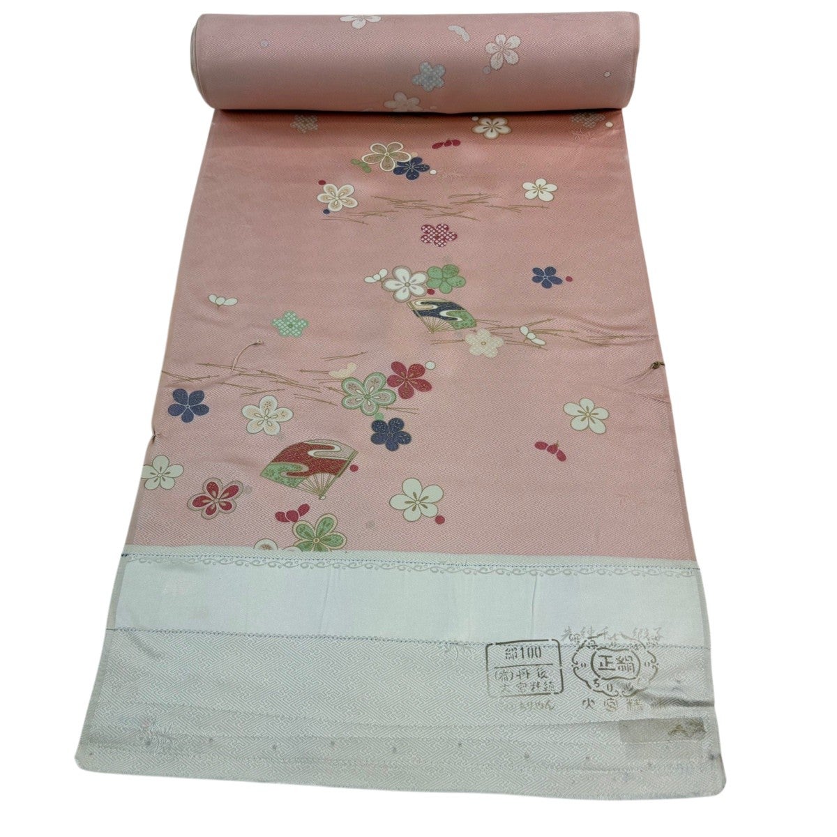 30%OFF 反物 秀品 小紋 扇 草花 金彩 クリーム 正絹 K30｜中古・古着