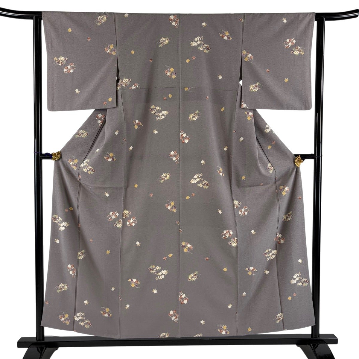 小紋 身丈158.5cm 裄丈63cm S 袷 花丸文 地紋 金彩 緑 正絹 優品｜中古