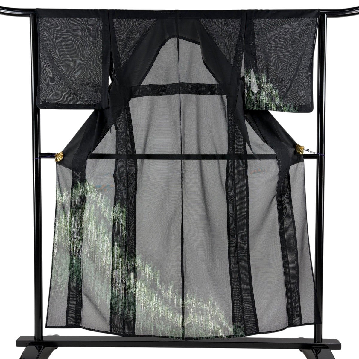 付下げ 身丈154cm 裄丈64cm M 薄物 絽 葉柄 黒 正絹 秀品｜中古・古着