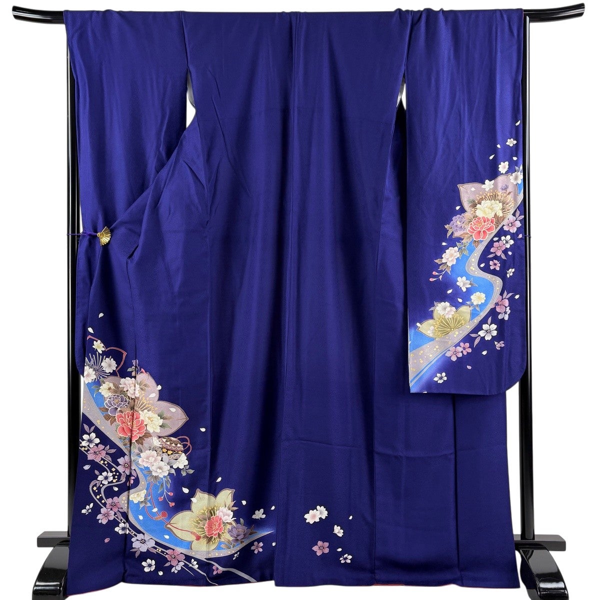 正絹成人式振袖裄68.5 薄いブルーグレーカラーの上品な振袖枝垂れ桜