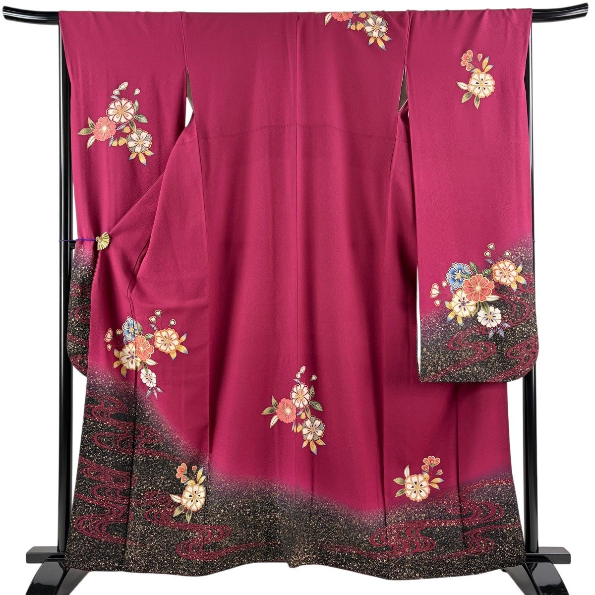 振袖 身丈163cm 裄丈67cm M 袷 枝花 藤 金彩 赤紫 正絹 秀品｜中古