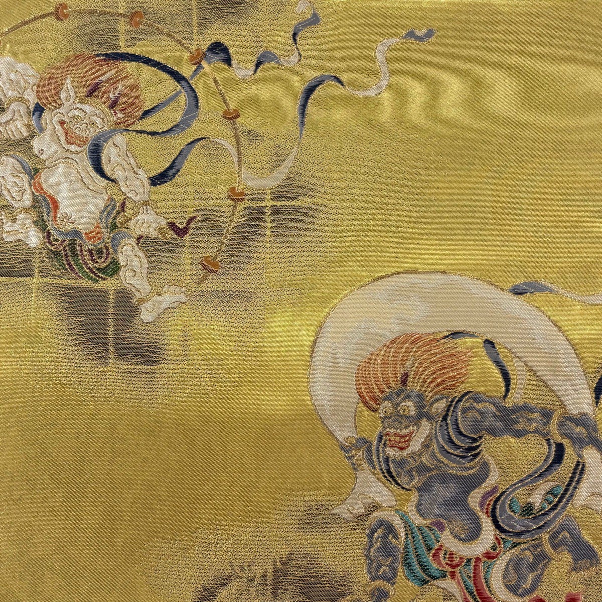 美品】 袋帯 逸品 落款あり 風神 雷神 箔 金糸 金色 お太鼓柄 正絹