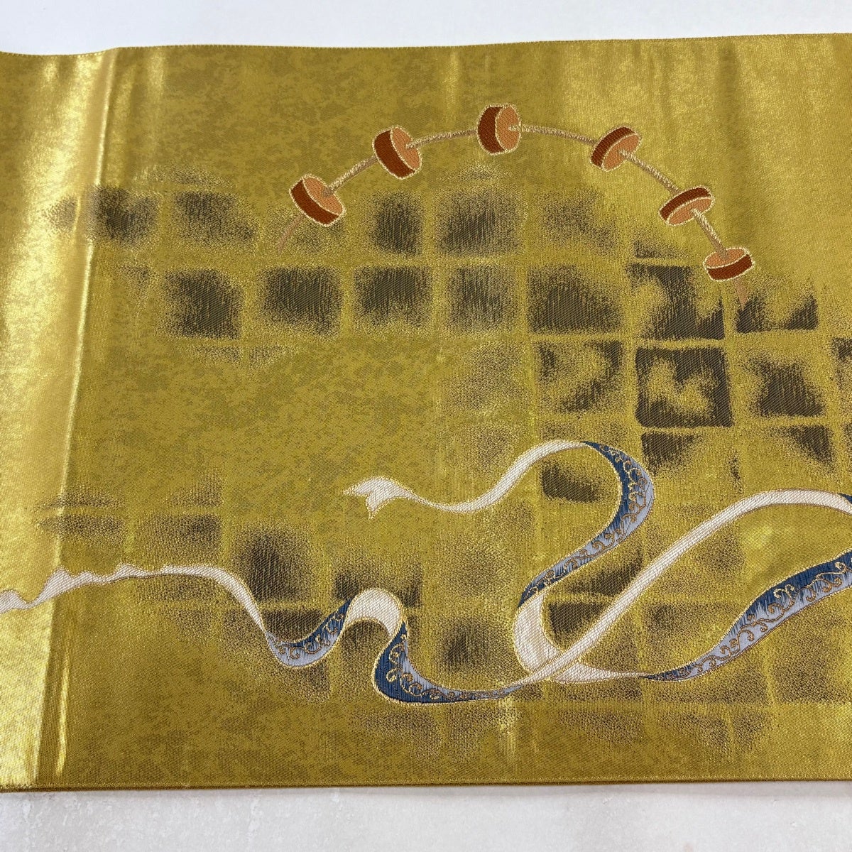 美品】 袋帯 逸品 落款あり 風神 雷神 箔 金糸 金色 お太鼓柄 正絹