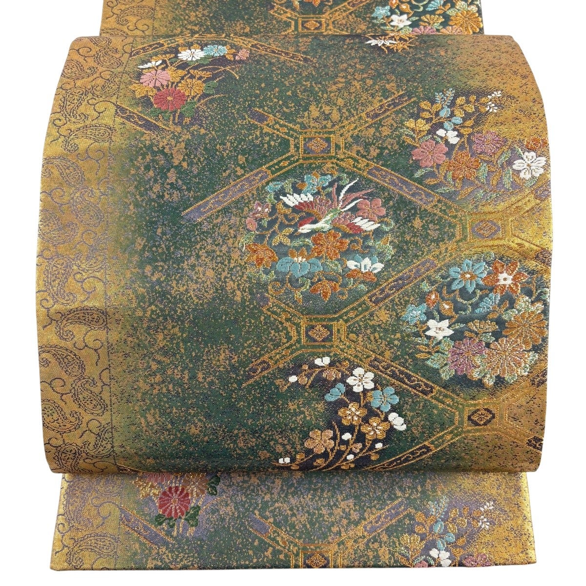 美品】 袋帯 名品 蜀江文 華文 箔 山吹茶色 六通 正絹｜中古・古着