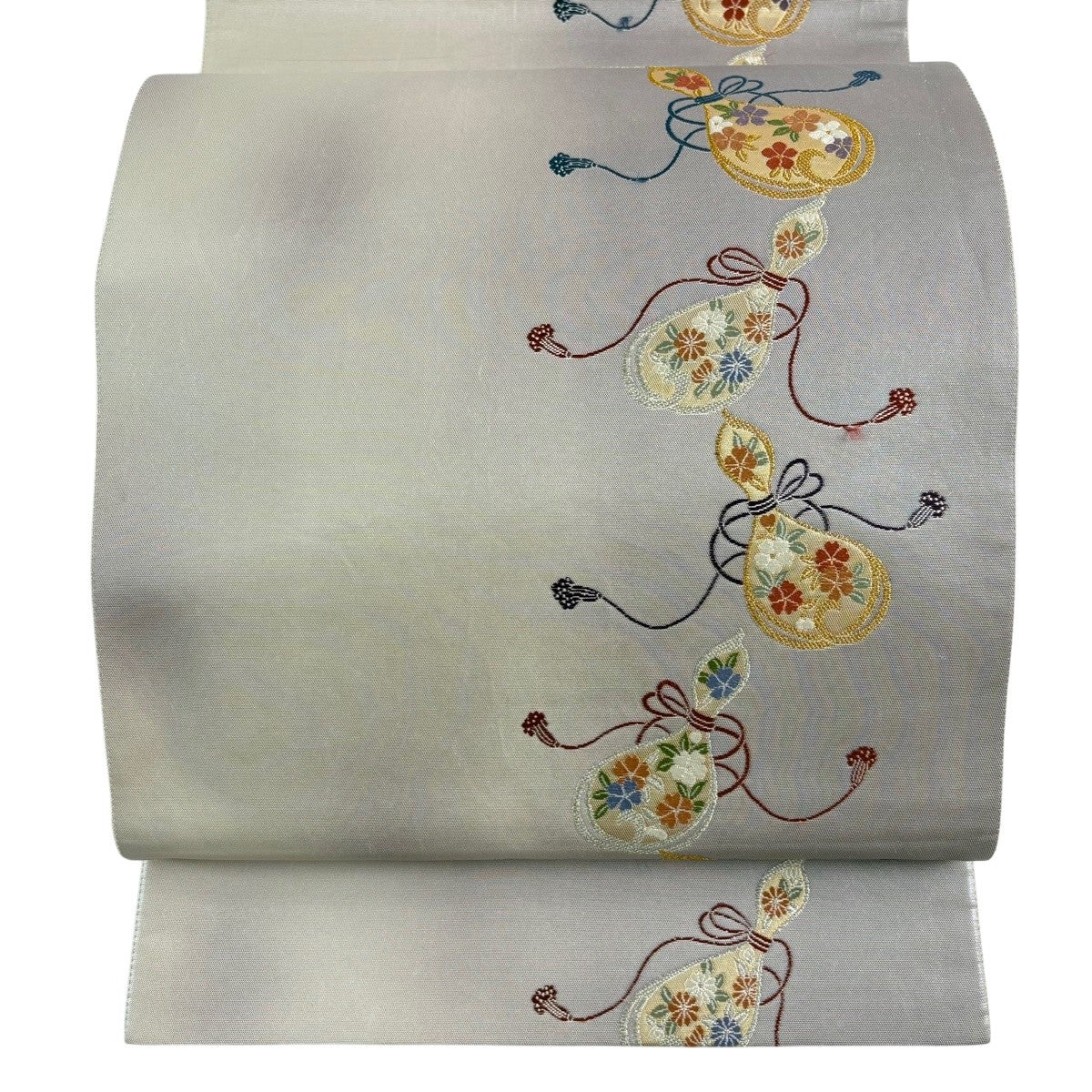 美品】 名古屋帯 優品 草花 霞 銀糸 薄紫 正絹｜中古・古着