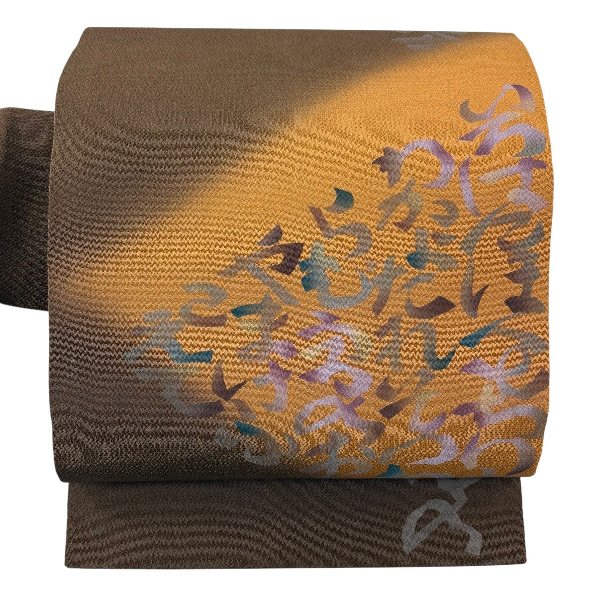 中古 帯 秋 金茶色 中古）袋帯 焦げ茶色 セミフォーマル 六通 金糸 流水 菊花 絹