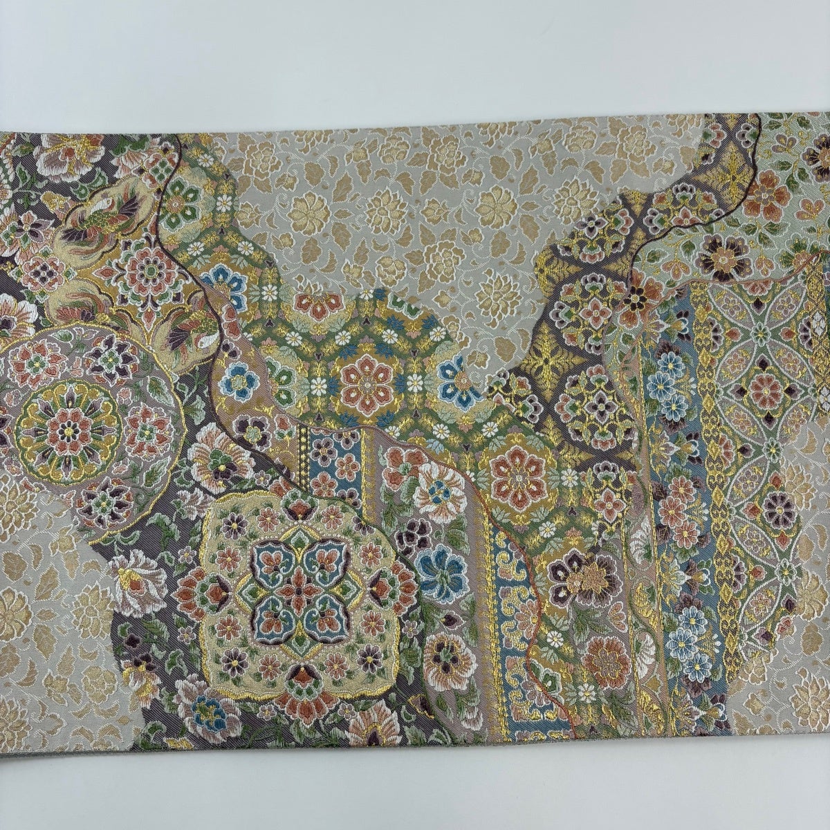 美品】 袋帯 秀品 華文 鳳凰 金糸 箔 灰色 六通 正絹｜中古・古着