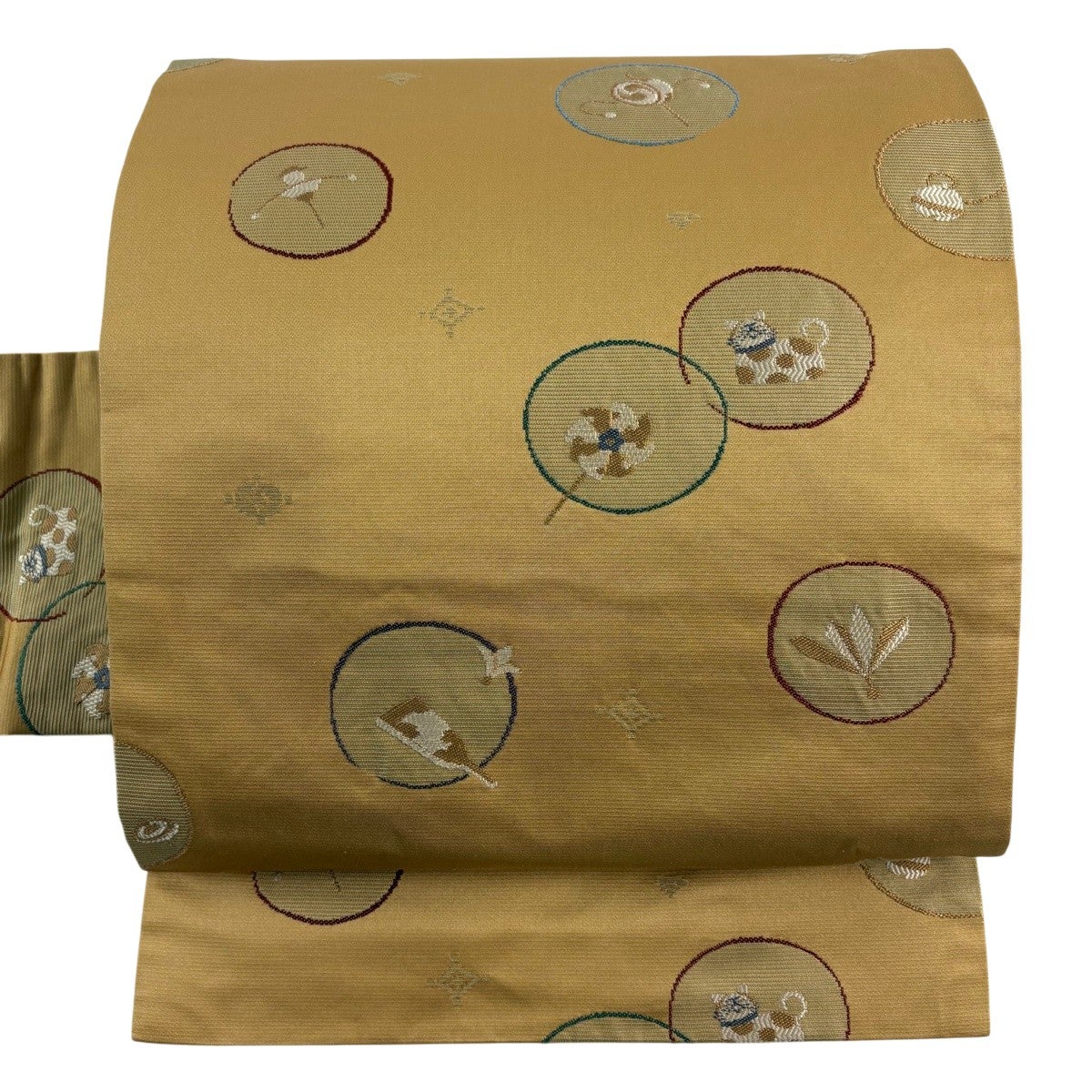 美品】 名古屋帯 秀品 玩具 猫 山吹茶色 正絹｜中古・古着・リサイクル