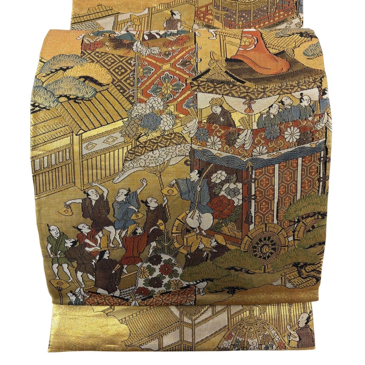 美品】 丸帯 秀品 山鉾 人物 金糸 箔 金色 全通 正絹｜中古・古着
