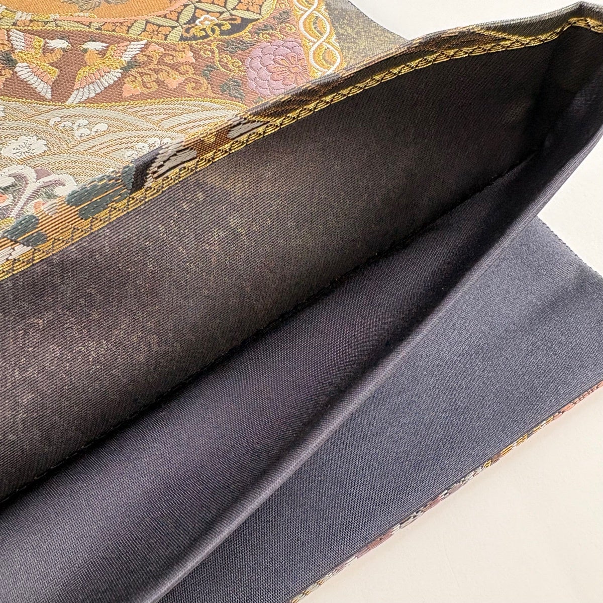 美品】 袋帯 秀品 華文 花鳥 金糸 箔 灰色 六通 正絹｜中古・古着