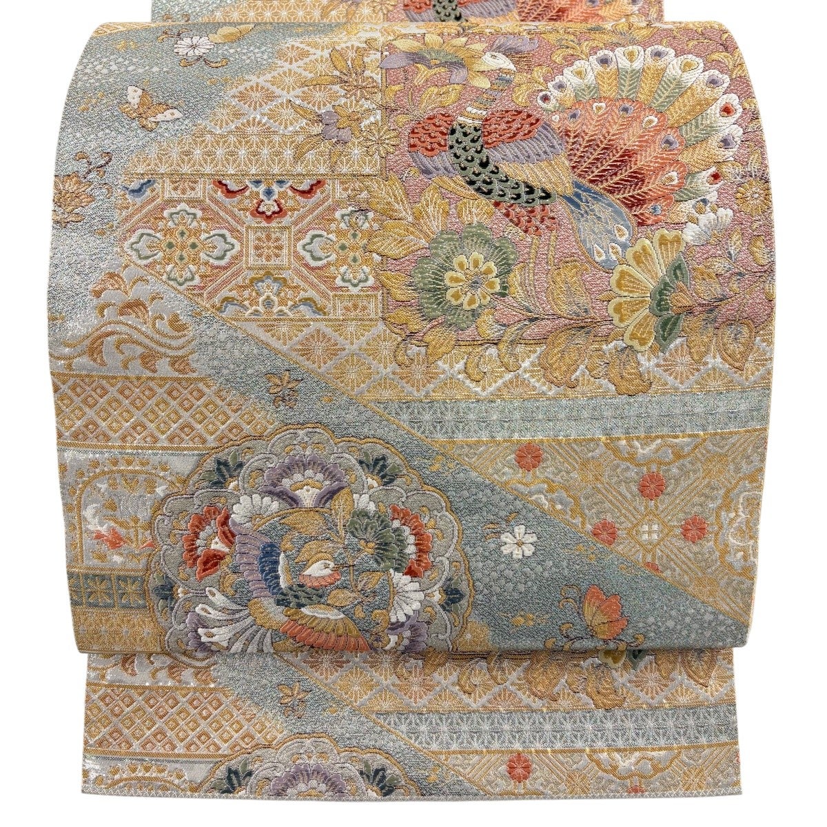 50%OFF 【美品】 袋帯 名品 本金全通本袋 桐竹鳳凰紋 金糸 刺繍 紫 全