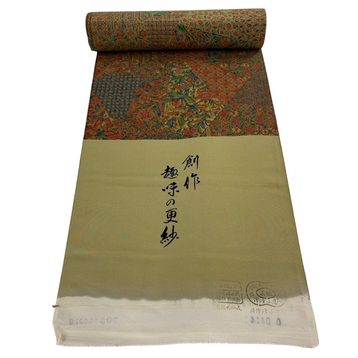 反物 秀品 小紋 更紗 鳥 抹茶色 正絹｜中古・古着・リサイクル着物通販