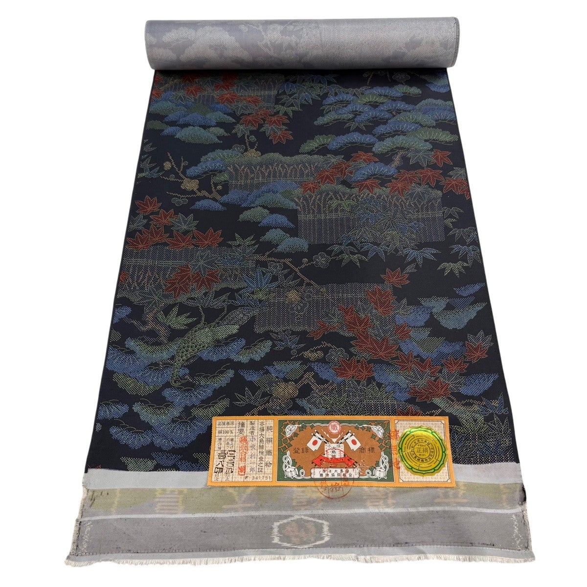 反物 秀品 大島紬 証紙 純泥染 草花 紺色 正絹｜中古・古着