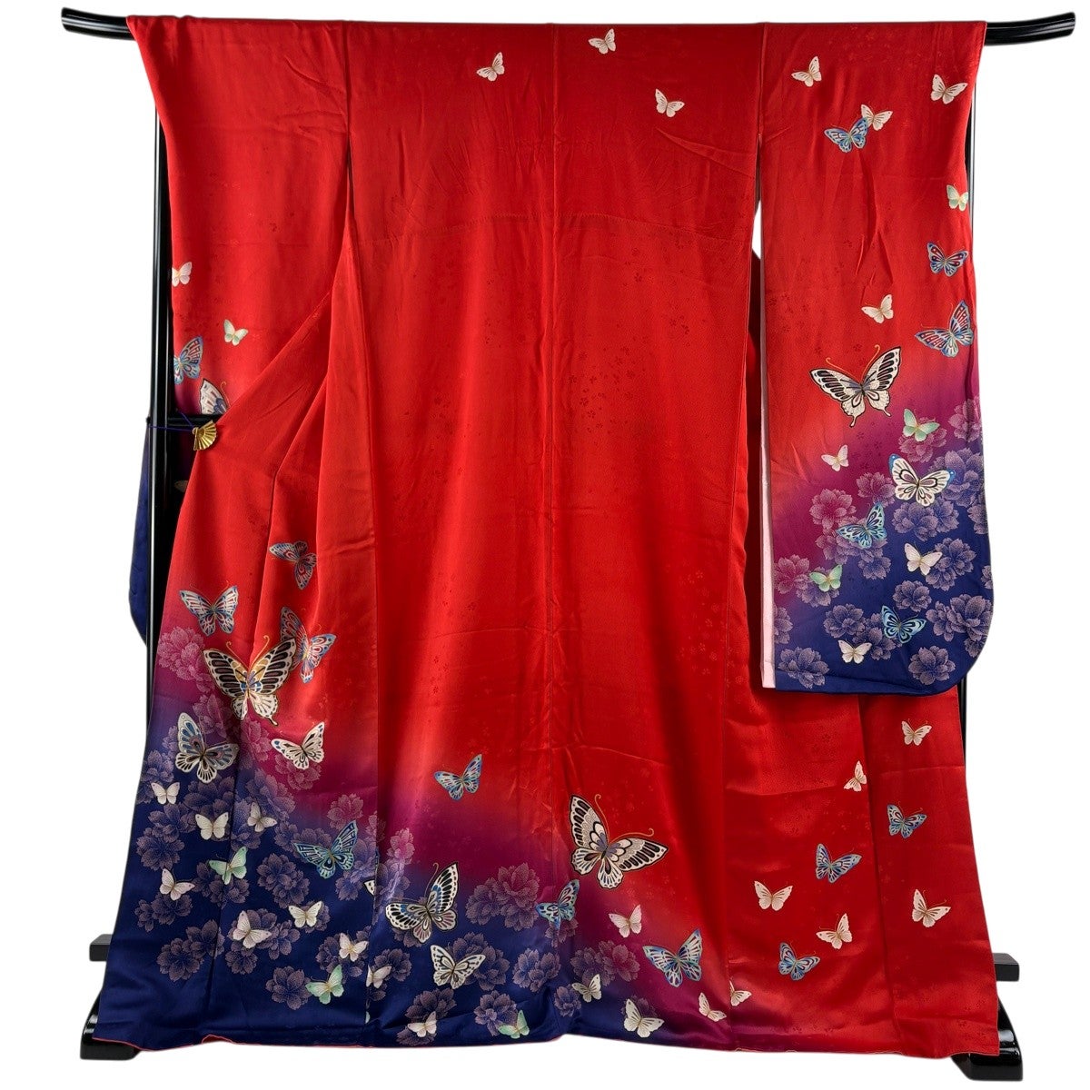 振袖 身丈168.5cm 裄丈67.5cm L 七宝 金糸金通し 朱色正絹名品 振袖 身丈169cm 裄丈71cm L 袷 桜 流水 金糸 金通し 赤 正絹 名品