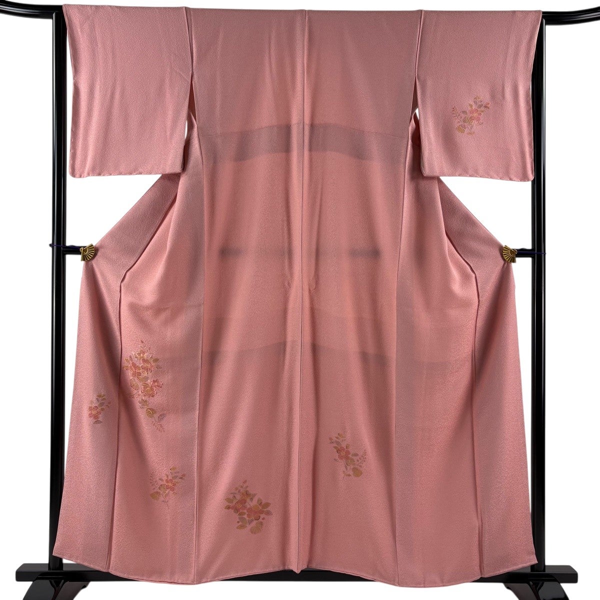 美品】 付下げ 身丈158cm 裄丈64.5cm M 単衣 紬地 落款あり 撫子 桔梗