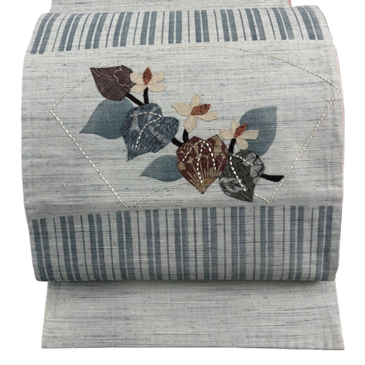 ここちゃん様　おまとめ　米沢紬　tj462 名古屋帯　正絹　金駒刺繍tj463 袋名古屋帯 秀品 紬地 枝花 扇面 刺し子刺繍 灰色 正絹｜中古・古着