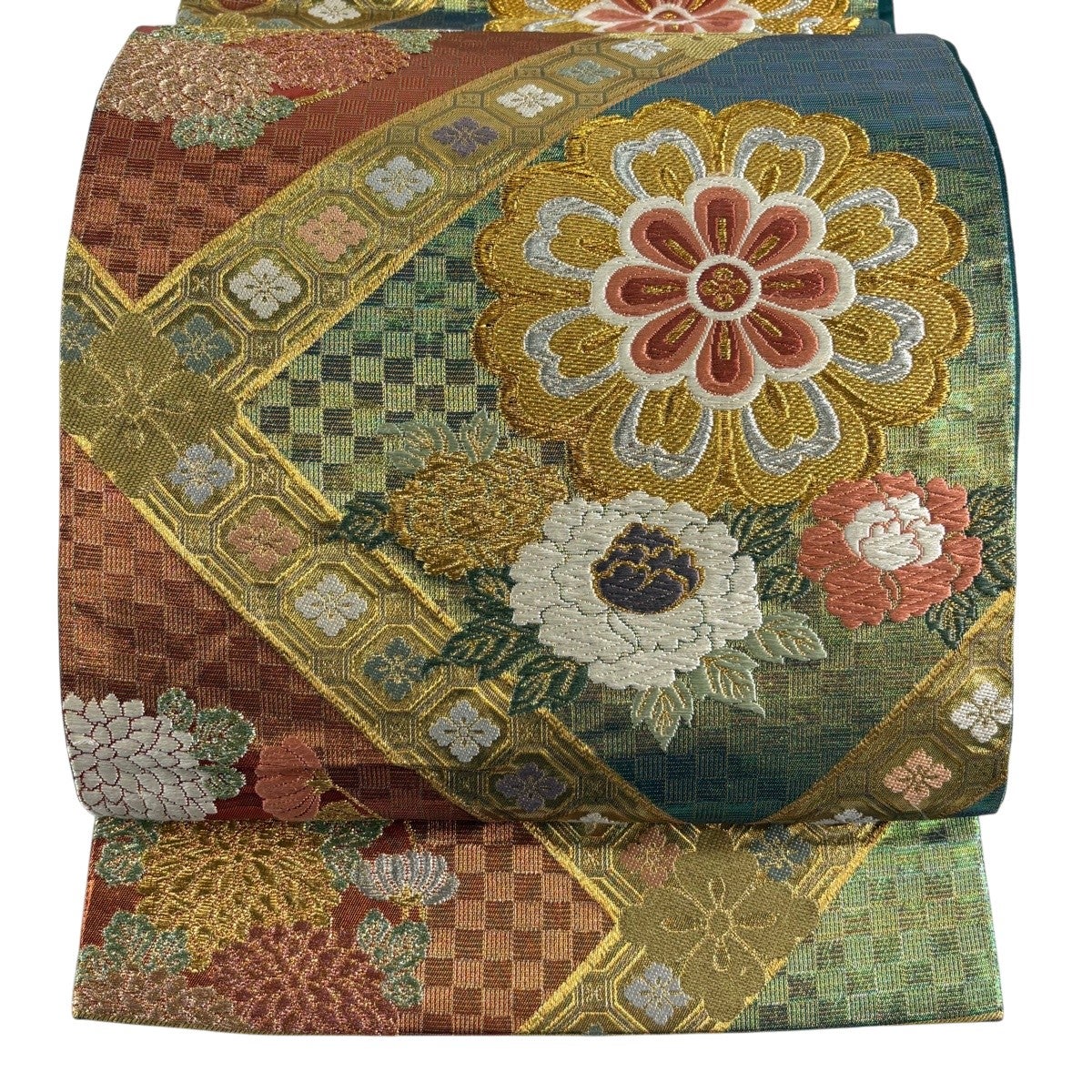 美品】 袋帯 秀品 華文 雪輪 金銀糸 箔 金色 六通 正絹｜中古・古着