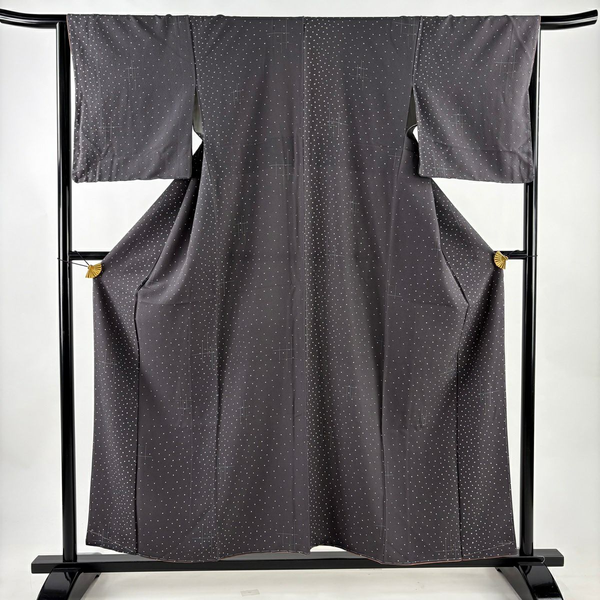 美品】 小紋 身丈162.5cm 裄丈65.5cm M 袷 格子柄 えんじ色 正絹 秀品