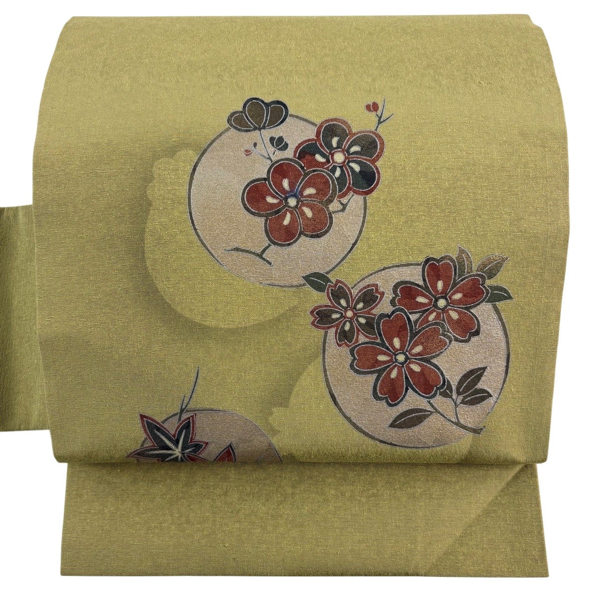 30%OFF 名古屋帯 優品 桜 梅 金糸 鶯色 正絹 K30｜中古・古着