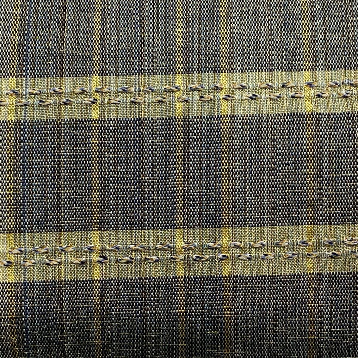 在庫一掃】 【美品】 袋帯 名品 段縞 縞 金糸 灰緑 お太鼓柄 正絹