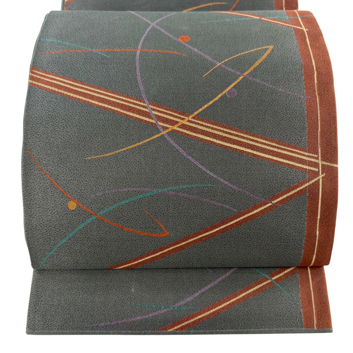 30%OFF 名古屋帯 名品 斜縞 幾何学模様 赤茶 正絹 K30｜中古・古着