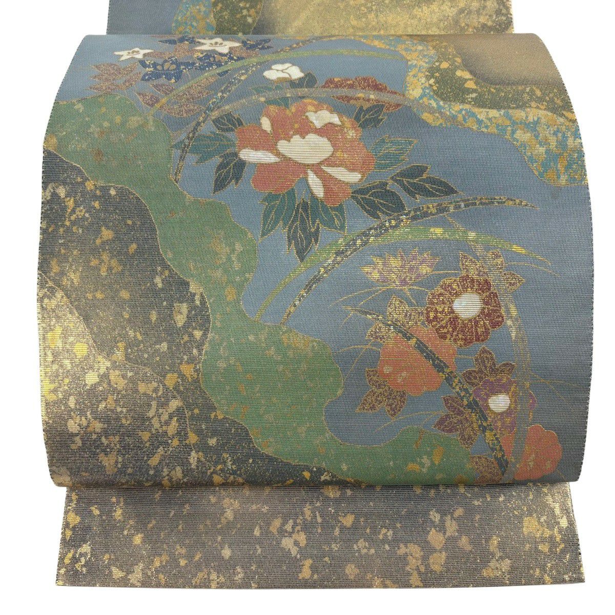 【美品】袋帯　螺鈿　甲斐泰造　青緑色　お太鼓柄　光沢キラキラ　締め跡あり Yahoo!オークション - 平和屋着物 螺鈿作家 甲斐泰造 太鼓柄袋帯 飛鶴
