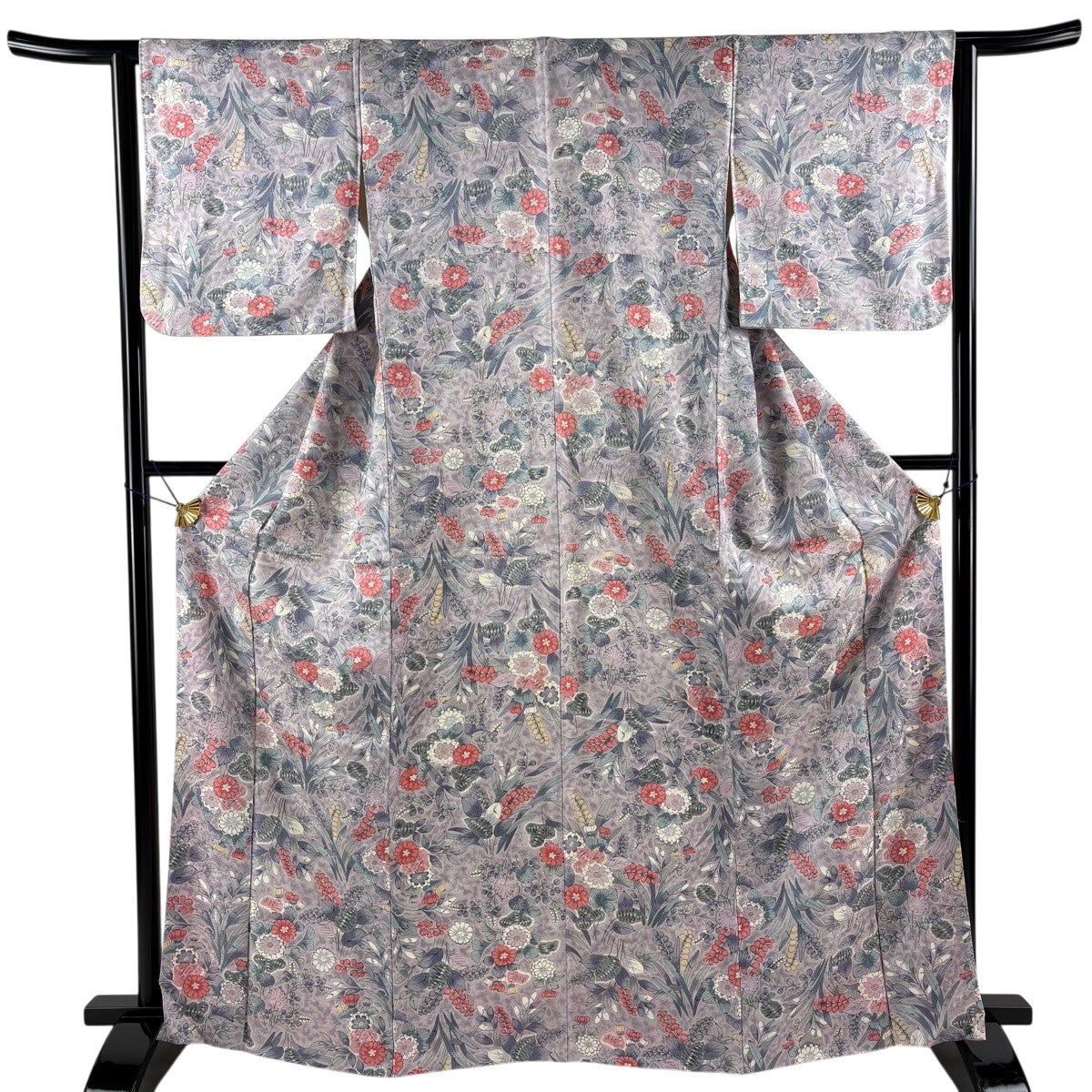 2148 ちりめん小紋 袷単品 小紋(袷) (洋花紋様 未使用 ちりめん 黒色×白×赤色系 )の通販はau PAY
