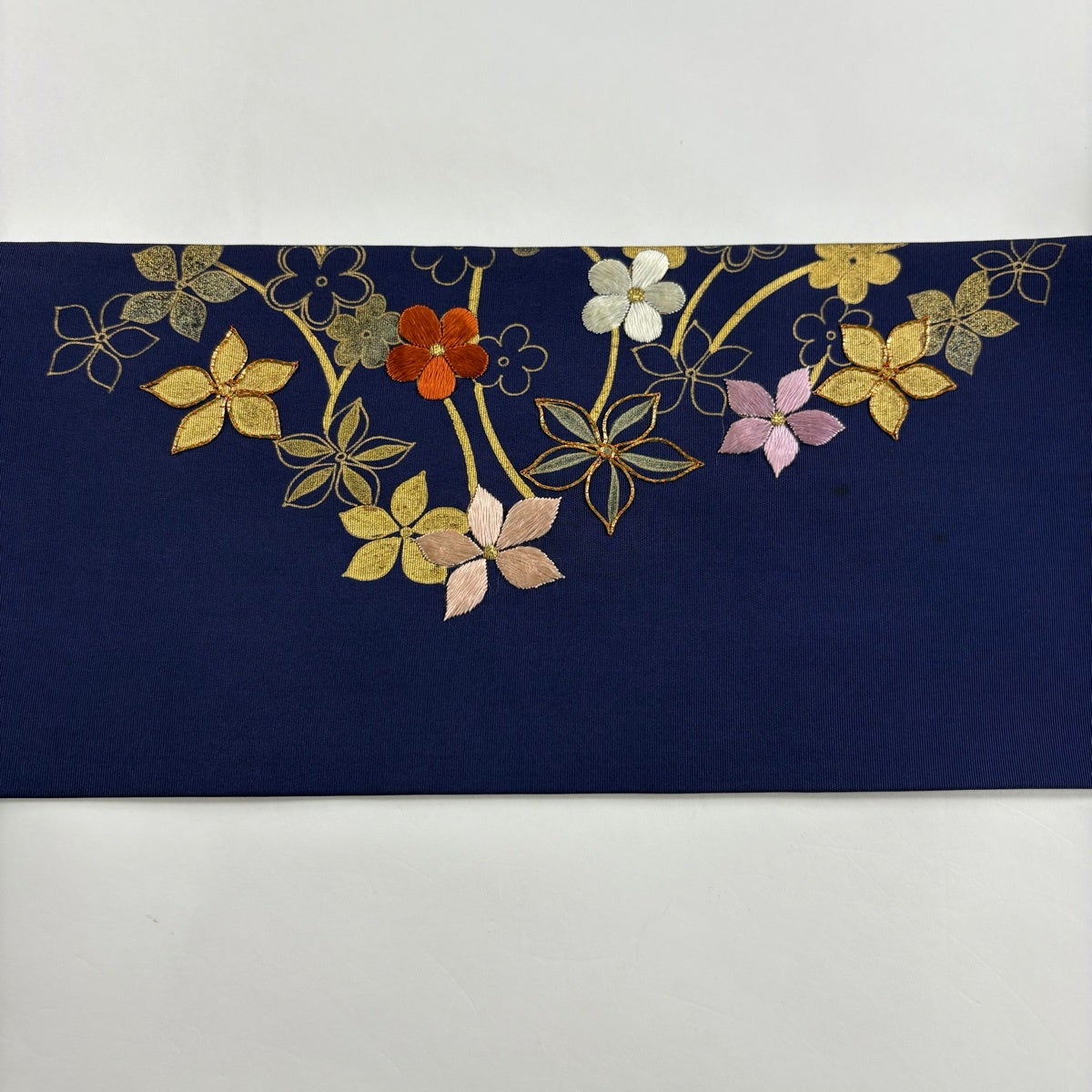 中古 洒落袋帯 正絹 草花 全通柄 ネイビー Bランク 435cm 5456 美品】 袋帯 名品 全通 正絹 【中古】の通販 by バイセル ラクマ店｜ラクマ