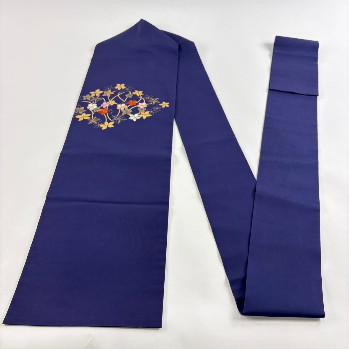 名古屋帯 優品 草花 金銀彩 刺繍 紫 正絹｜中古・古着・リサイクル着物