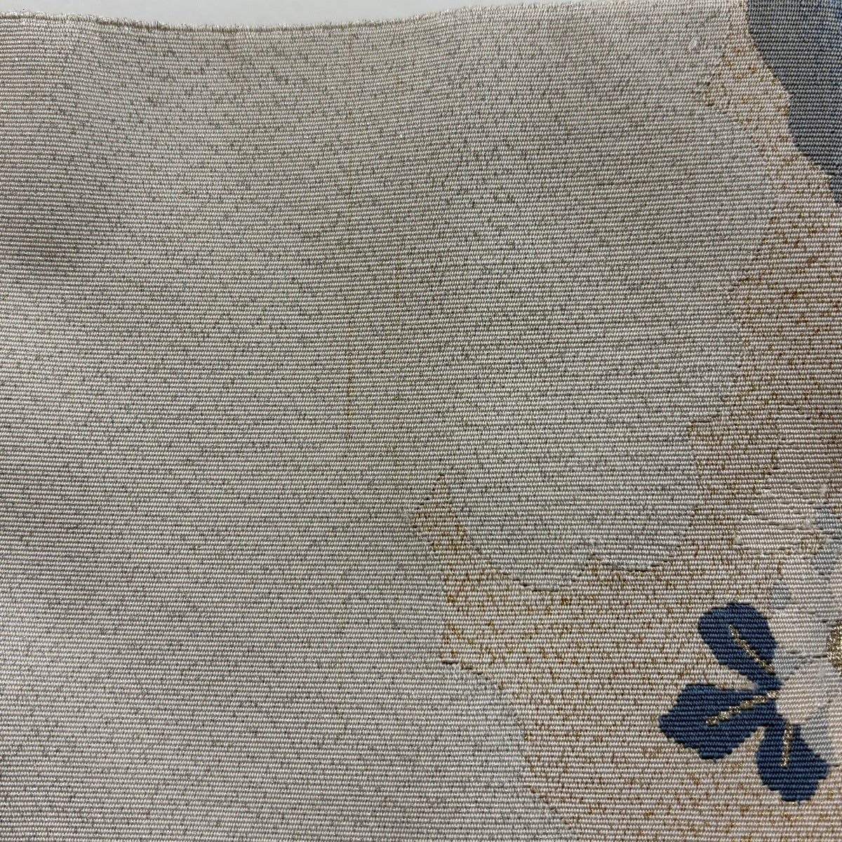 名古屋帯 名品 八寸名古屋帯 鴛鴦 笠松 金糸 箔 灰白 正絹|中古・古着 名古屋帯 名品 八寸名古屋帯 鴛鴦 笠松 金糸 箔 灰白 正絹|中古・古着