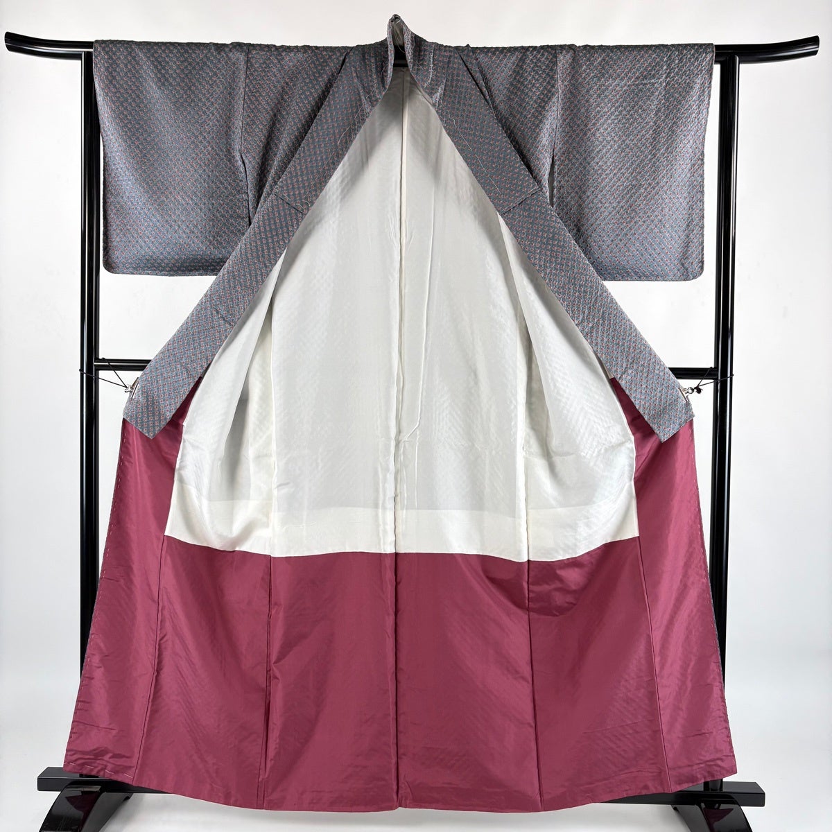美品】 小紋 身丈160cm 裄丈63cm S 袷 幾何学 絞り 青灰色 正絹 秀品